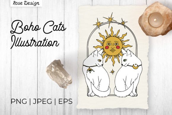 Download Boho Celestial Cats with Mystic Sun - Premium Resources
