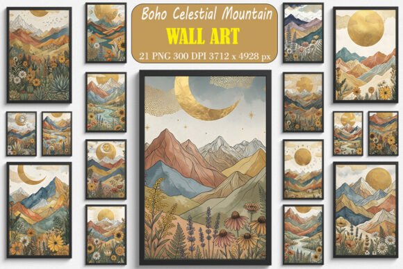 Download Boho Celestial Mountain Wall Art - Boho celestial Collection
