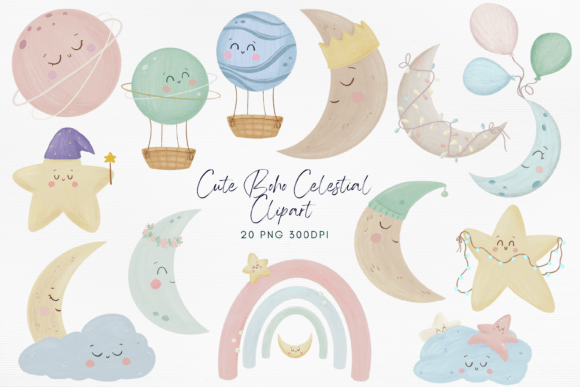 Download Cute Boho Celestial PNG Bundle - Boho celestial Collection